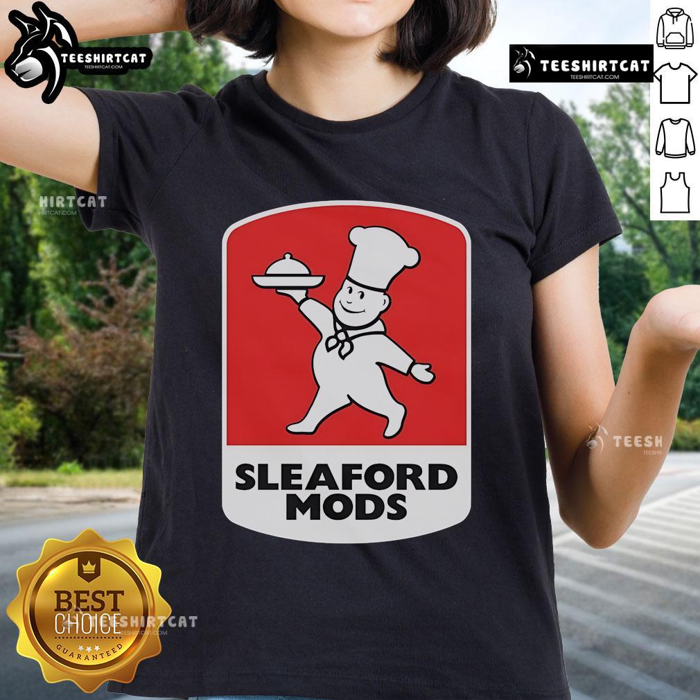 Alt Text: Official Sleaford Mods Little Chef Ladies Tee featuring a stylish design and vibrant colors, perfect for fans.