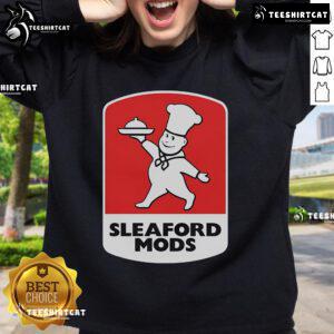 Official Sleaford Mods Little Chef Sweatshirt featuring a bold graphic design, perfect for fans of the band and streetwear.
