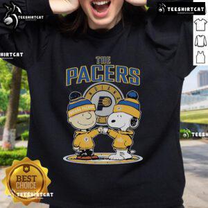 Official Snoopy and Charlie Brown Peanuts sweatshirt featuring Indiana Pacers logo, perfect for fans and cozy wear.