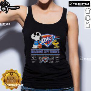 Official Snoopy and Woodstock Oklahoma City Thunder signature tank top featuring vibrant graphics and team logos.