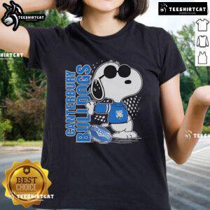 Official Snoopy Fan Canterbury-Bankstown Bulldogs X The Peanuts Ladies Tee featuring vibrant designs and team logo.