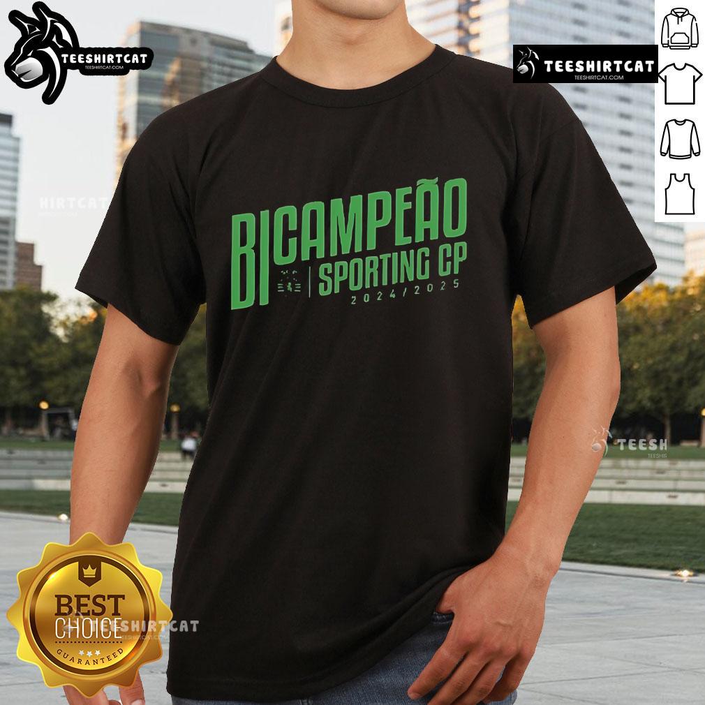 Official Sporting CP Bicampeo 24-25 T-Shirt featuring team logo and vibrant colors for fans of Sporting Clube de Portugal.
