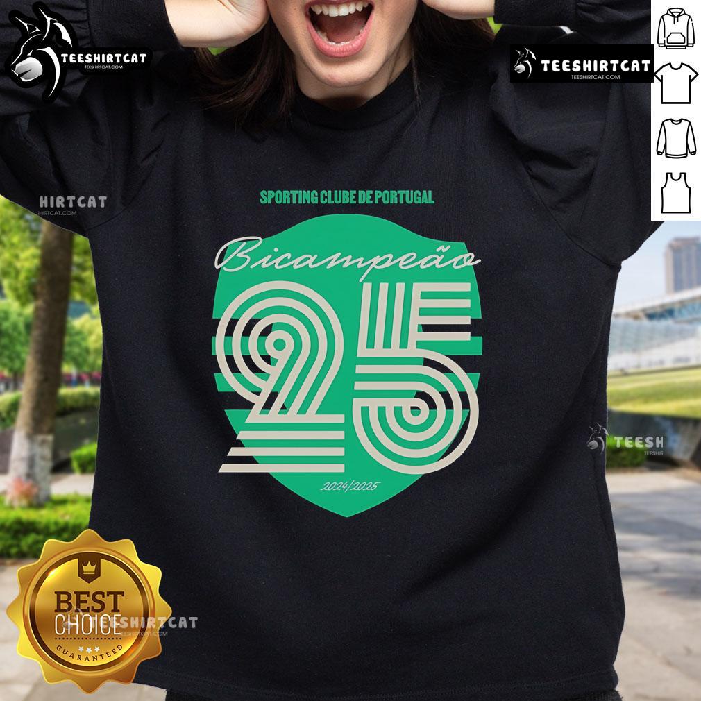 Official Sporting Clube De Portugal Bicampeao 2024-2025 sweatshirt featuring team colors and logo.