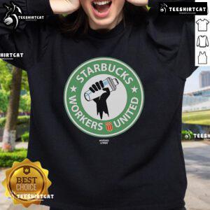 Official Starbucks Workers United Union sweatshirt featuring logo and bold design, perfect for supporters and advocates.
