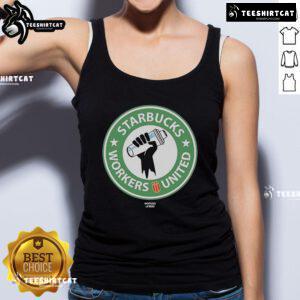 Official Starbucks Workers United Union tank top featuring bold logo design for union supporters and activists.