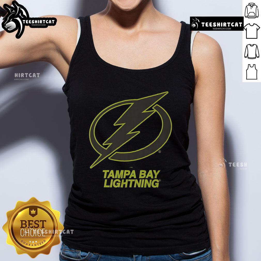 Official Tampa Bay Lightning highlight reel tank top featuring team logo and vibrant graphics, perfect for fans.