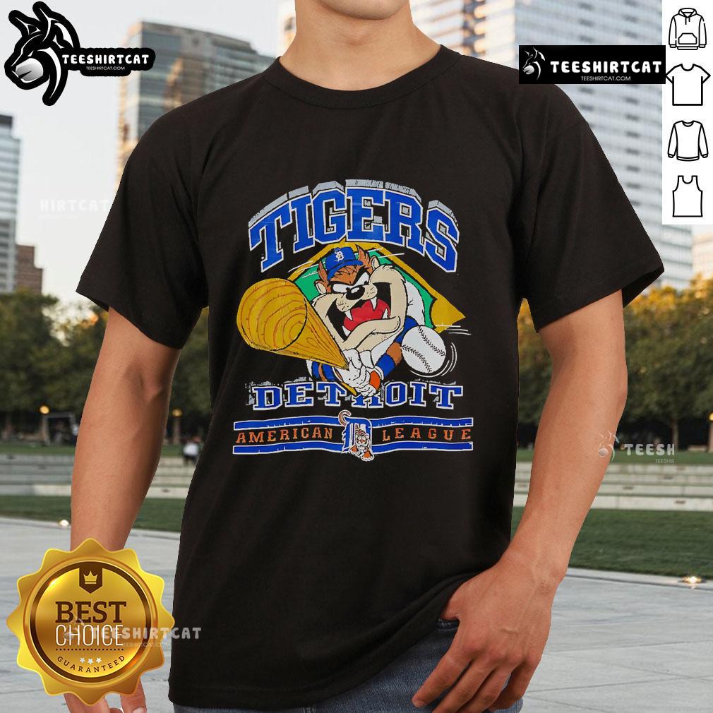 Official Taz-Mania Detroit Tigers American League vintage T-shirt featuring classic logo and retro design.