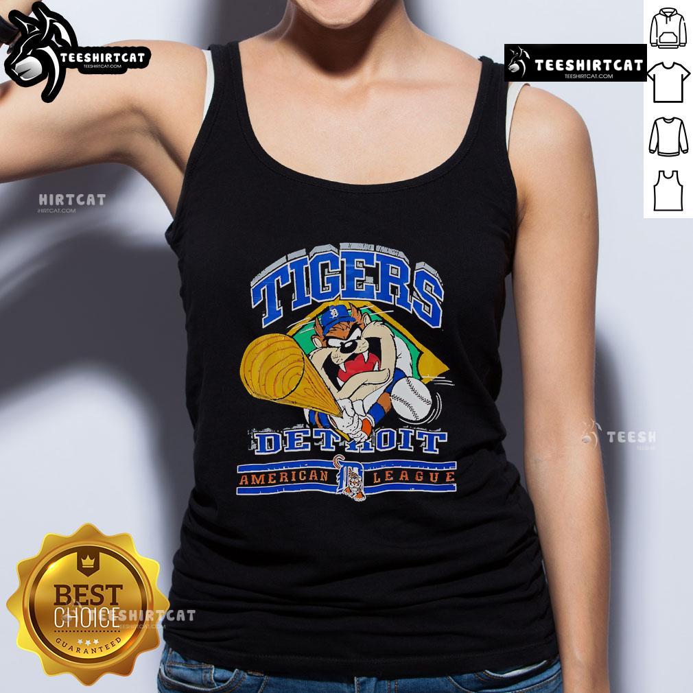 Official Taz Mania Detroit Tigers American League vintage tank top featuring classic team graphics and vibrant colors.