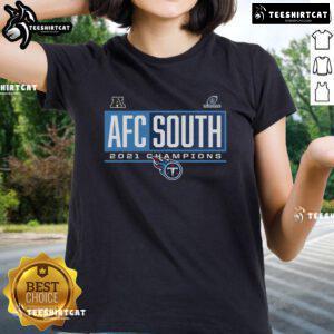 Official Tennessee Titans 2021 AFC South Division Champions blocked favorite ladies tee in vibrant team colors.