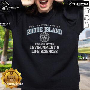 University of Rhode Island College of the Environment and Life Sciences sweatshirt in navy blue with logo.