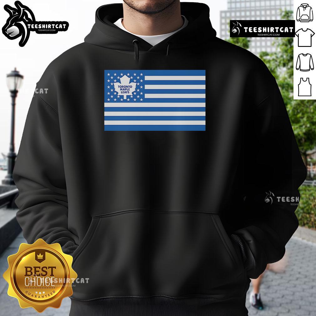 Official Toronto Maple Leafs hoodie featuring an American flag design, perfect for fans and stylish sportswear.