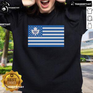 Official Toronto Maple Leafs American Flag sweatshirt showcasing team pride and patriotic style for fans.