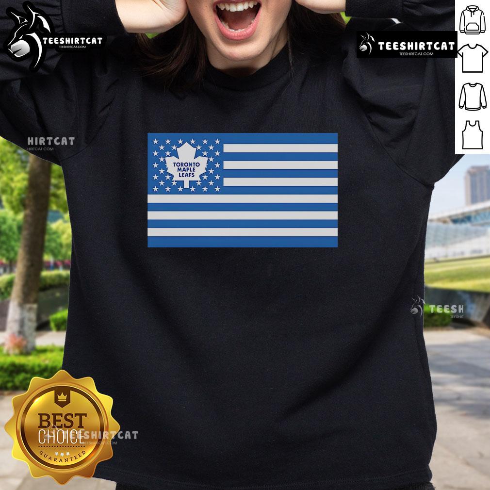 Official Toronto Maple Leafs American Flag sweatshirt showcasing team pride and patriotic style for fans.