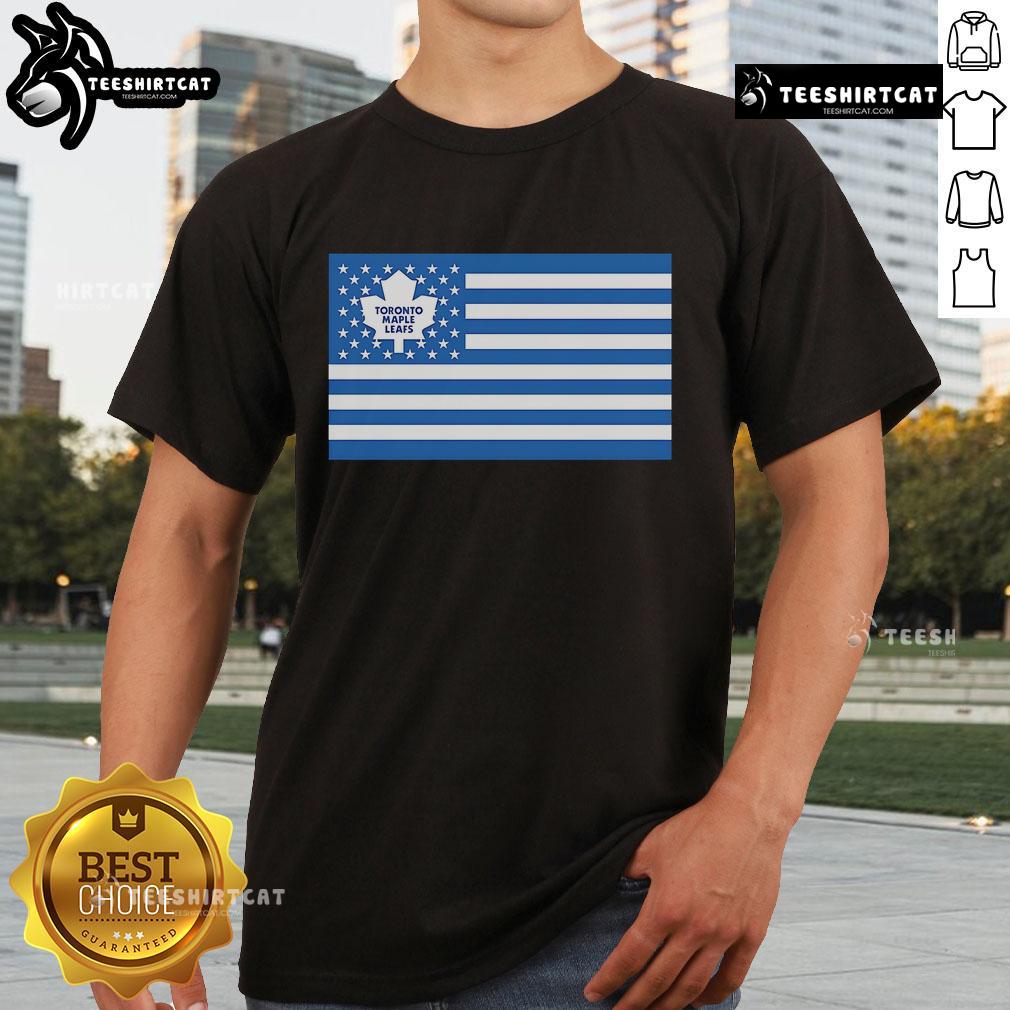 Official Toronto Maple Leafs American Flag T-Shirt featuring team logo and patriotic design for fans.