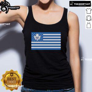 Alt Text: Official Toronto Maple Leafs tank top featuring American flag design, perfect for fans and summer events.