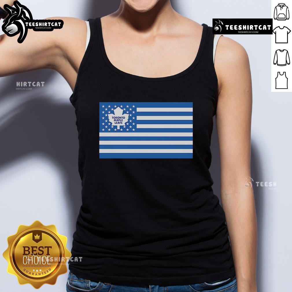 Alt Text: Official Toronto Maple Leafs tank top featuring American flag design, perfect for fans and summer events.
