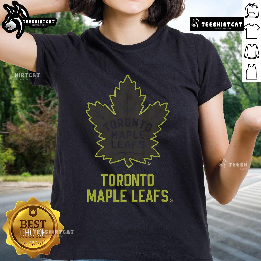 Official Toronto Maple Leafs highlight reel ladies tee featuring team colors and logo, perfect for fans and stylish wear.