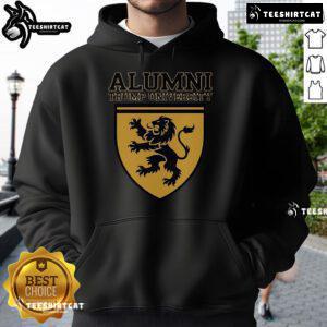 Donald Trump 2025 for President hoodie featuring Official Trump University Alumni logo, perfect for supporters.