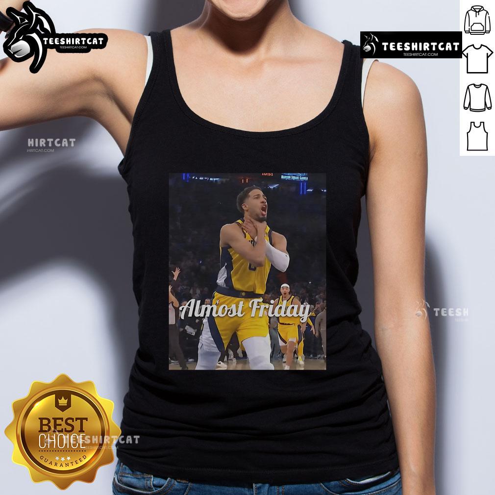 Official Tyrese Haliburton choke Almost Friday tank top featuring vibrant colors and stylish design for fans.
