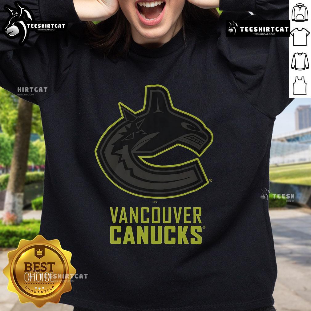 Alt Text: Official Vancouver Canucks Highlight Reel sweatshirt featuring team logo and vibrant colors, perfect for fans.