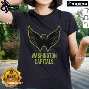 Official Washington Capitals Highlight Reel Ladies Tee featuring team logo and vibrant design for female fans.