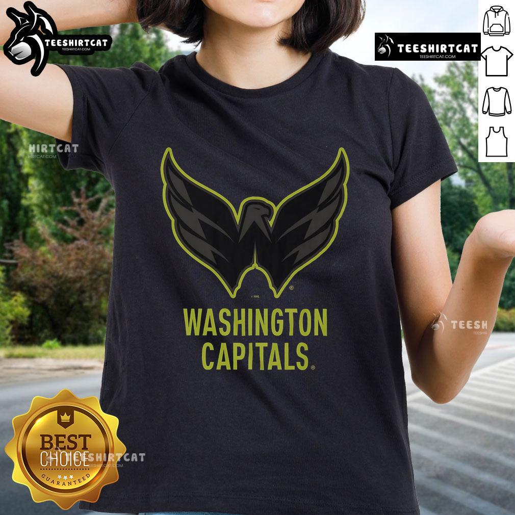 Official Washington Capitals Highlight Reel Ladies Tee featuring team logo and vibrant design for female fans.