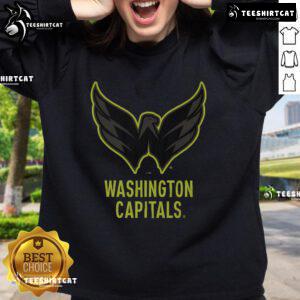 Official Washington Capitals highlight reel sweatshirt showcasing team logo and vibrant colors for fans.