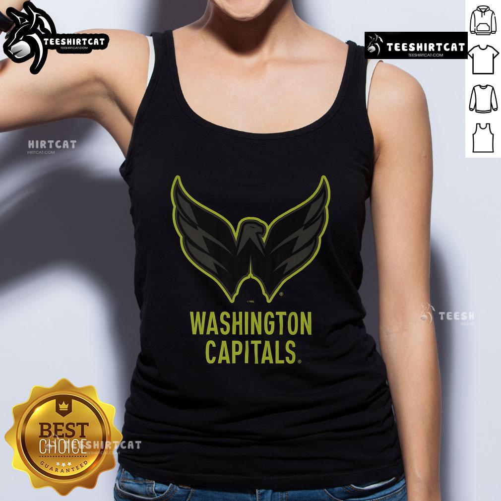 Alt Text: Official Washington Capitals highlight reel tank top showcasing vibrant team colors and logo for sports fans.
