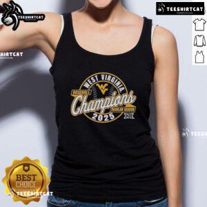Alt Text: Official West Virginia Mountaineers 2025 Big 12 Baseball Regular Season Champions tank top design in navy blue.