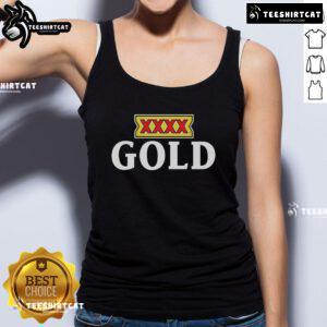 Official XXXX Gold Beer logo tank top featuring a stylish design for beer enthusiasts and casual wear.