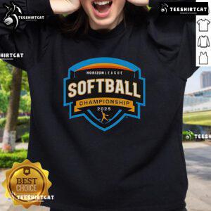 Original Horizon League 2025 Softball Championship sweatshirt featuring official logo and vibrant design.