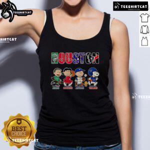 Original Peanuts Houston Aeros Rockets Astros Texans tank top featuring vibrant team logos and a stylish design.