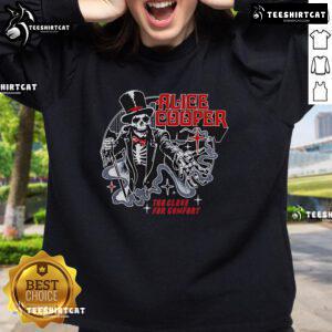 Premium Alice Cooper Too Close for Comfort Ringmaster Tour 2025 skeleton sweatshirt featuring bold graphics and vibrant colors.