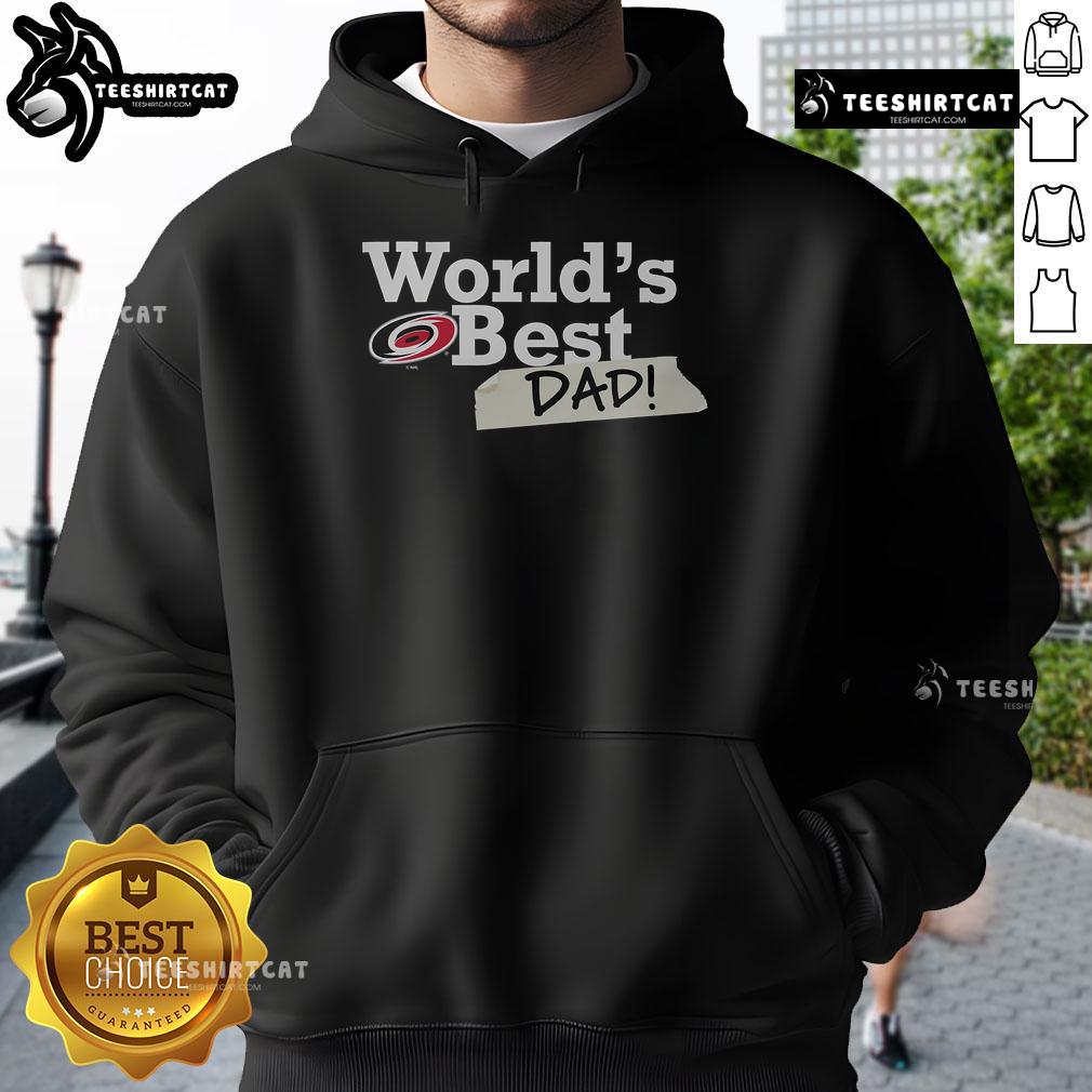 Premium Carolina Hurricanes World's Best Dad Hoodie in navy, perfect gift for hockey fans and devoted dads.