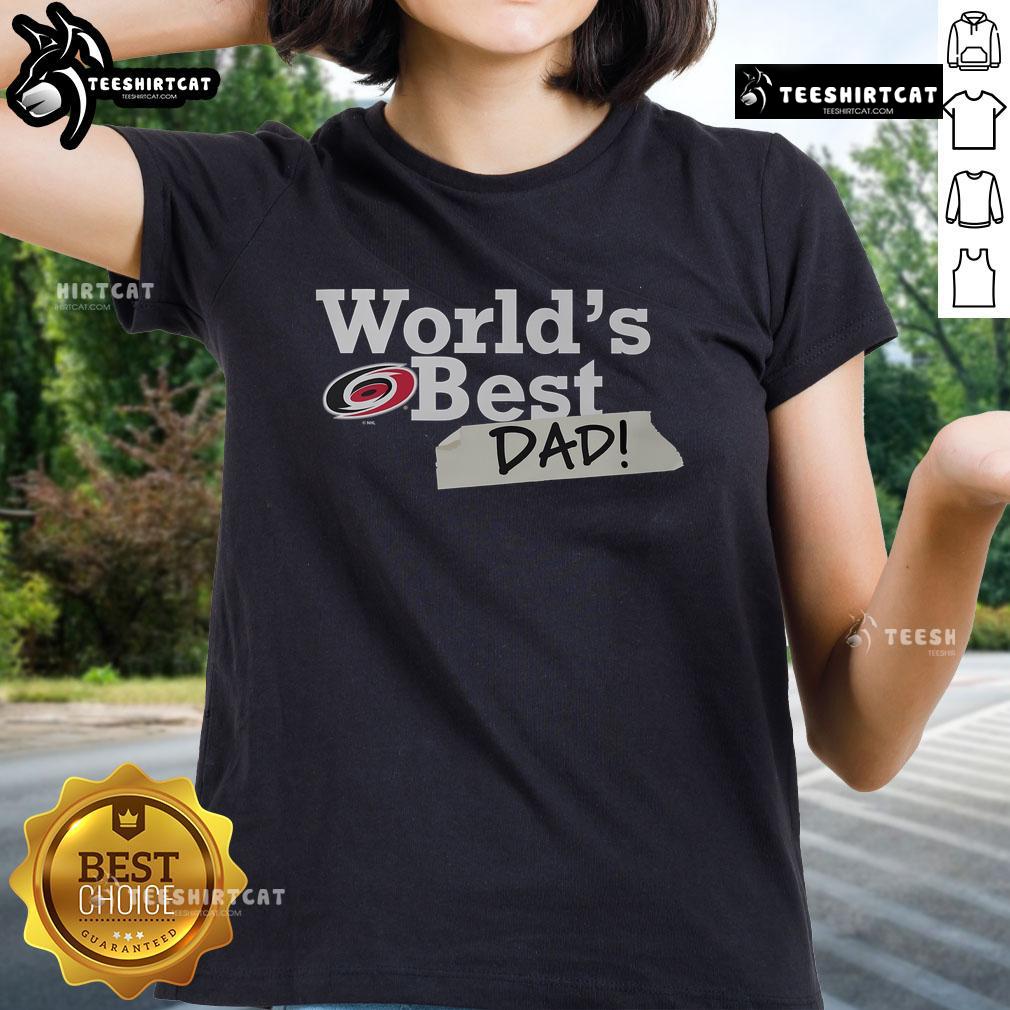 Premium Carolina Hurricanes World's Best Dad Ladies Tee featuring team colors and logo, perfect for proud hockey fans.