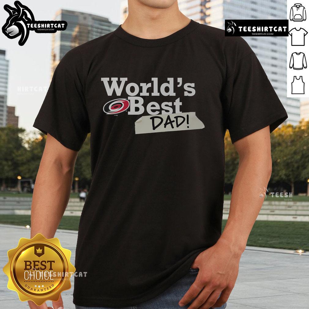 Alt Text: Premium Carolina Hurricanes World's Best Dad T-Shirt featuring vibrant team colors and a stylish design for hockey fans.