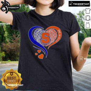 Premium Fingerprint Heart 'It's In My DNA' Syracuse Orange Ladies Tee showcasing vibrant team colors and stylish design.