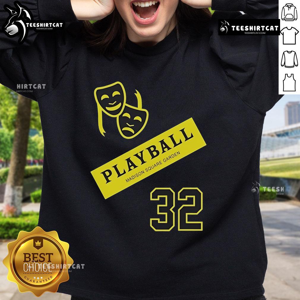 Alt Text: Premium New York Knicks Playball sweatshirt featuring Madison Square Garden design in size 32. Perfect for fans!