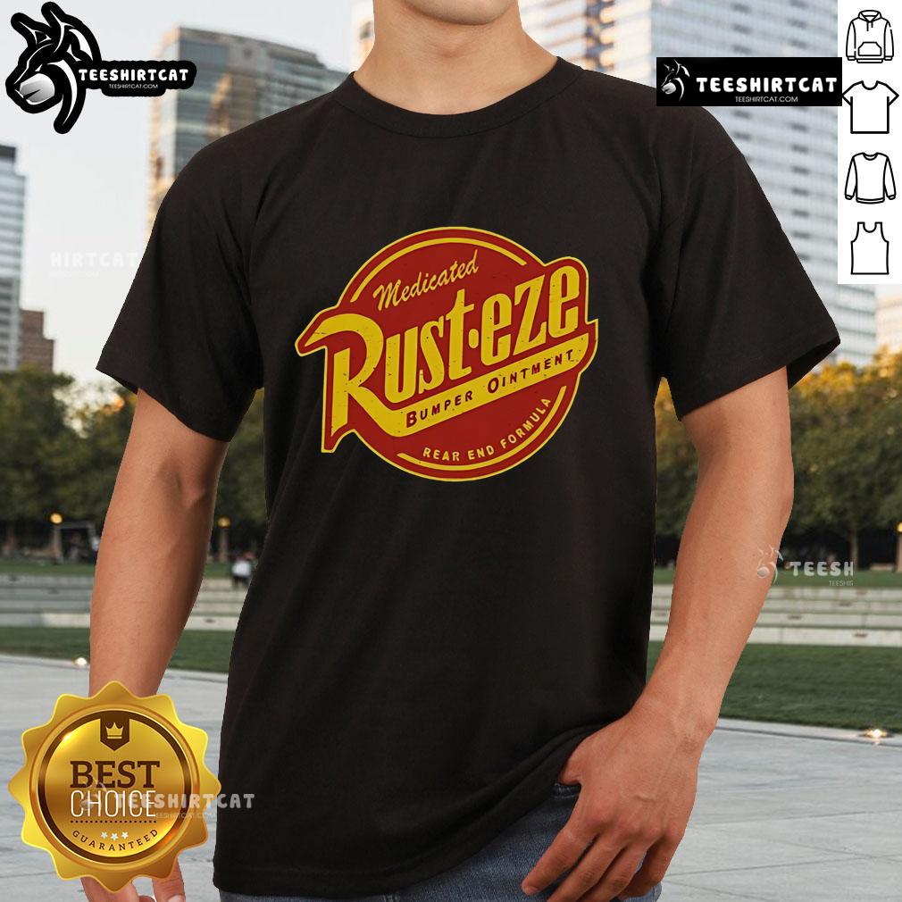 Premium Medicated Rust-Eze Bumper Ointment T-Shirt featuring a vintage-style graphic for automotive enthusiasts.