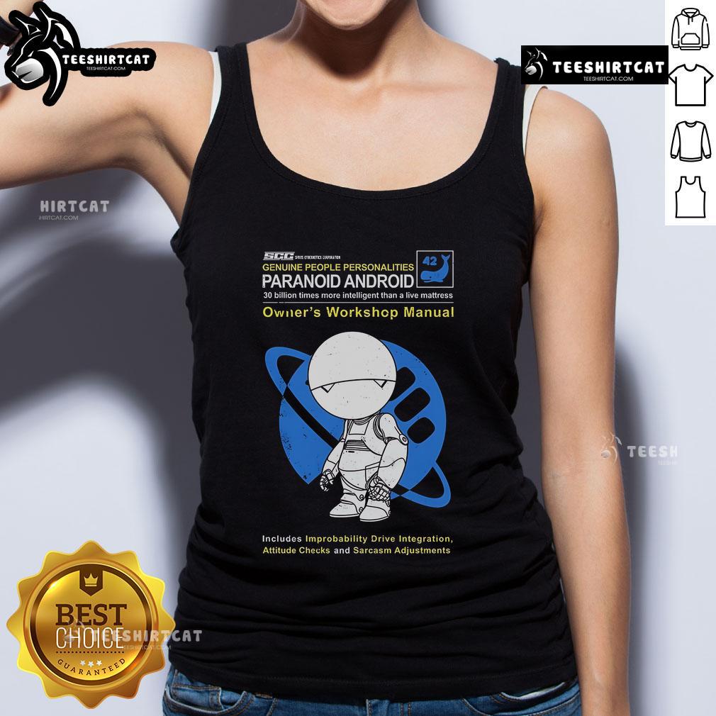 Premium Paranoid Android Owners Workshop Manual Tank Top featuring a stylish design for tech enthusiasts.