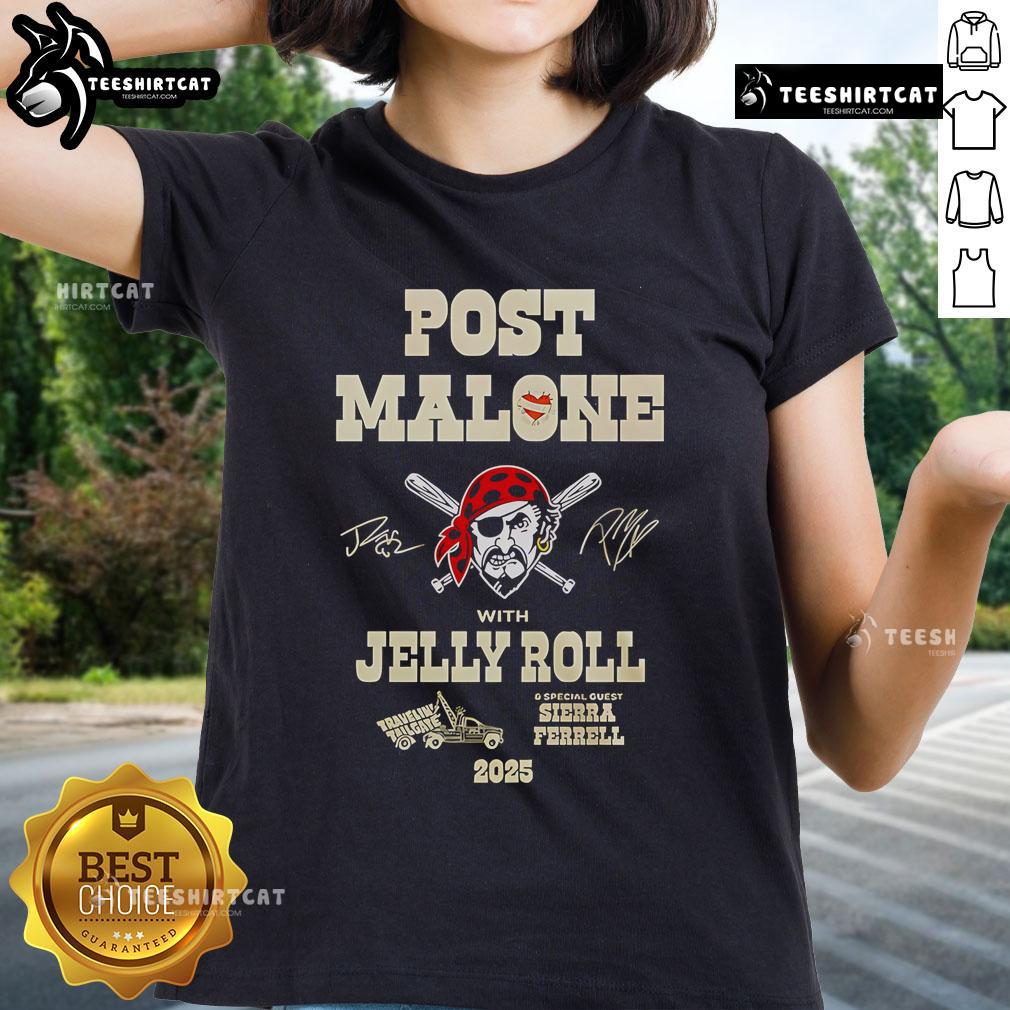 Premium Post Malone Jelly Roll Big Ass Stadium Tour X Pittsburgh Pirates Ladies Tee featuring vibrant graphics and soft fabric.
