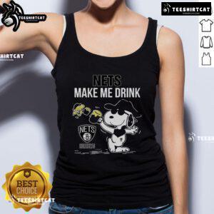 Premium Snoopy and Woodstock Brooklyn Nets Make Me Drink Tank Top, perfect for fans and summer outings.