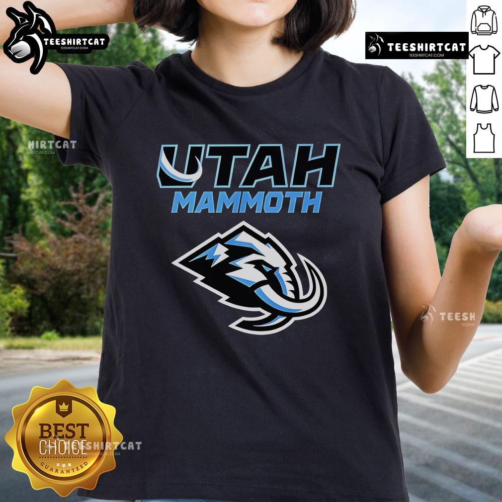 Premium Utah Mammoth logo on a stylish 2025 ladies tee, perfect for fans and casual wear.
