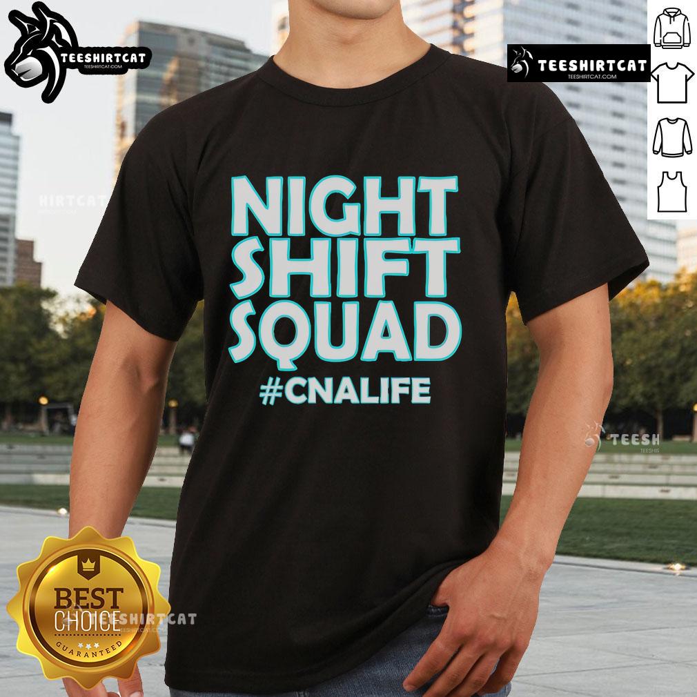 Alt Text: Pretty Night Shift Squad T-Shirt featuring a stylish design ideal for nurses and healthcare workers.