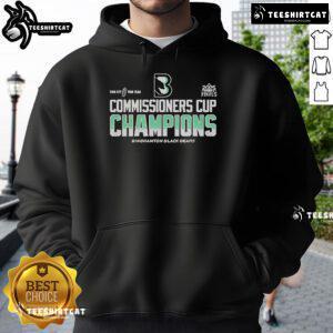 Top Binghamton Black Bears 2024-2025 Back-to-Back Commissioners Cup Champions Hoodie in black with logo design.