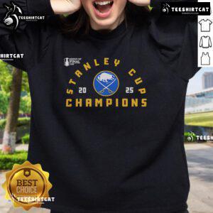 Top Buffalo Sabres Black 2025 Stanley Cup Champions Sweatshirt showcasing team logo and vibrant design.