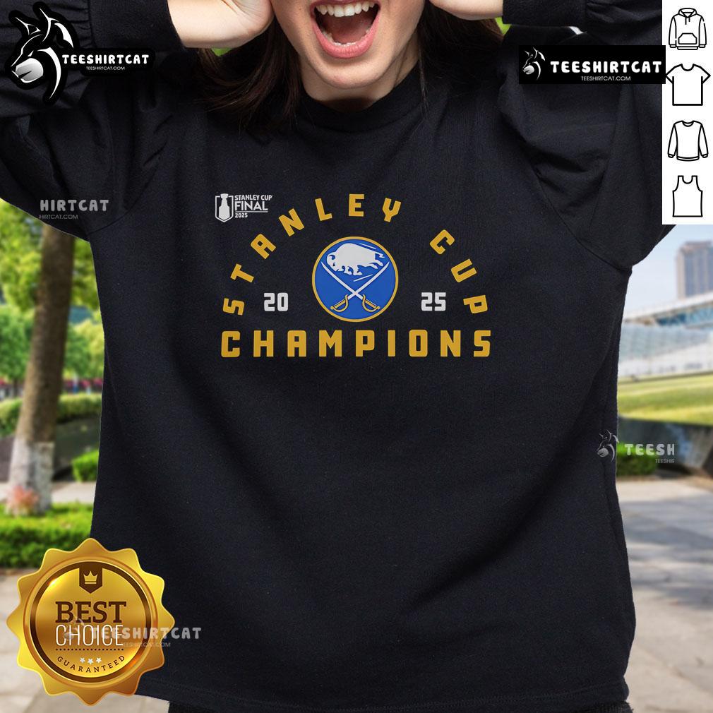Top Buffalo Sabres Black 2025 Stanley Cup Champions Sweatshirt showcasing team logo and vibrant design.