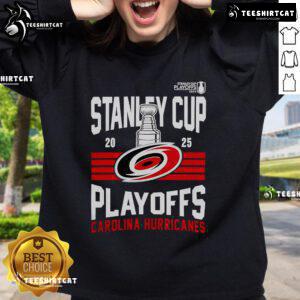 Carolina Hurricanes Stanley Cup Playoff 2025 sweatshirt showcasing team logo and colors, perfect for fans.