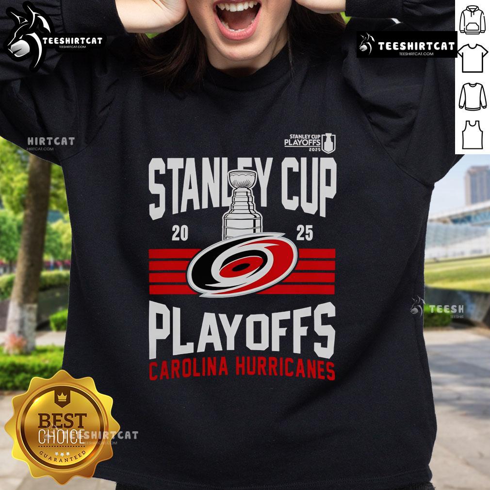 Carolina Hurricanes Stanley Cup Playoff 2025 sweatshirt showcasing team logo and colors, perfect for fans.