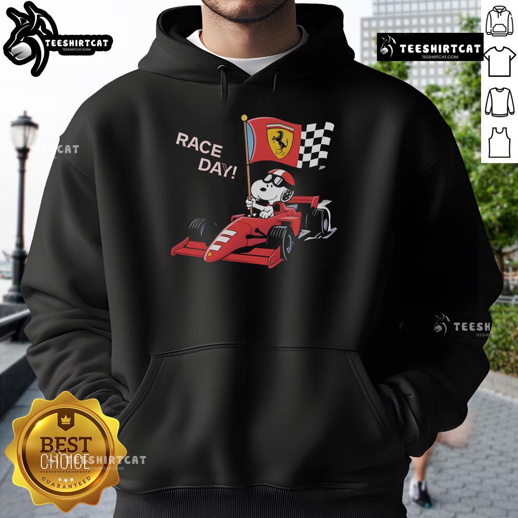 Top Ferrari Snoopy F1 Race Day Hoodie featuring vibrant graphics and a comfortable fit for racing fans.